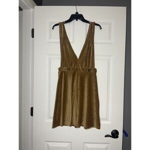 Originality sleeveless V Neck brown corduroy Pinafore Overall Mini Dress  medium